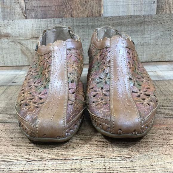 Pikolinos Green Tan Perforated Wedge Sandals Womens 39 8.5-9 Slingback - Picture 2 of 14